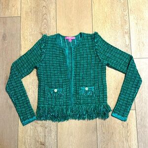 Lilly Pulitzer Simora Green Tweed Women's Cardigan Jacket, Size XXS